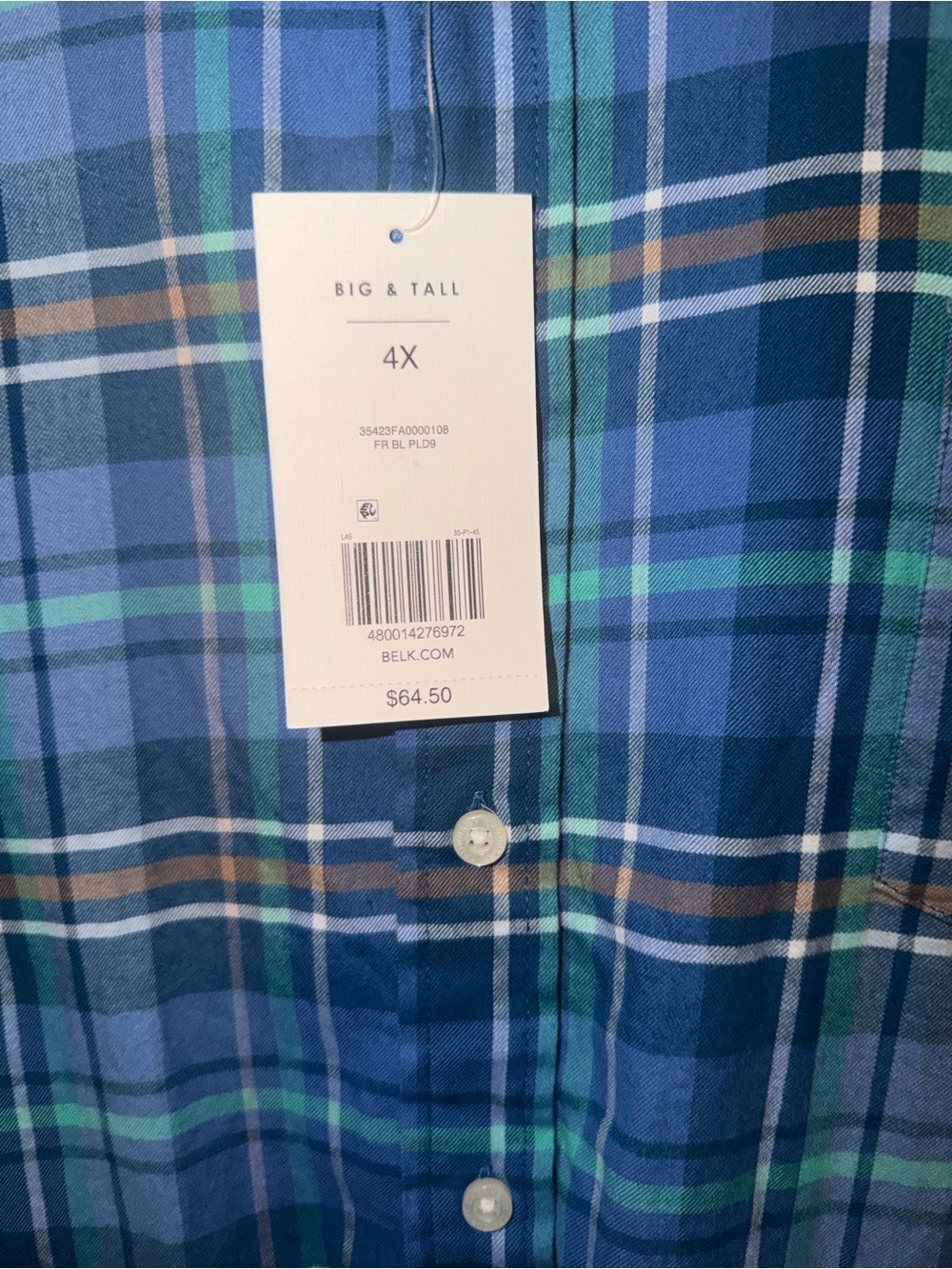 crown & ivy Blue and Green Plaid Button-Down Shirt